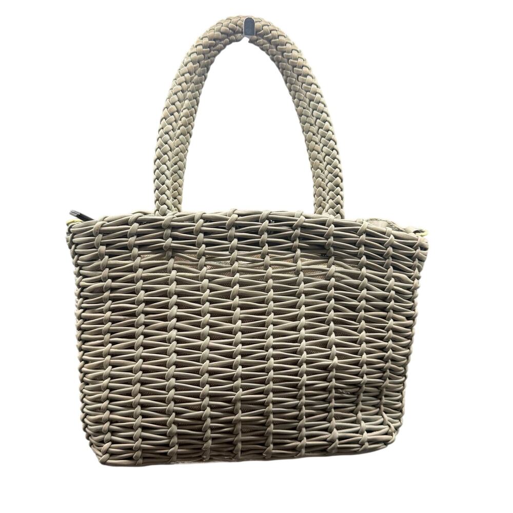 Kane-M Gray Woven Leather Tote Bag Braided Handles Lined Missing Crossbody Strap